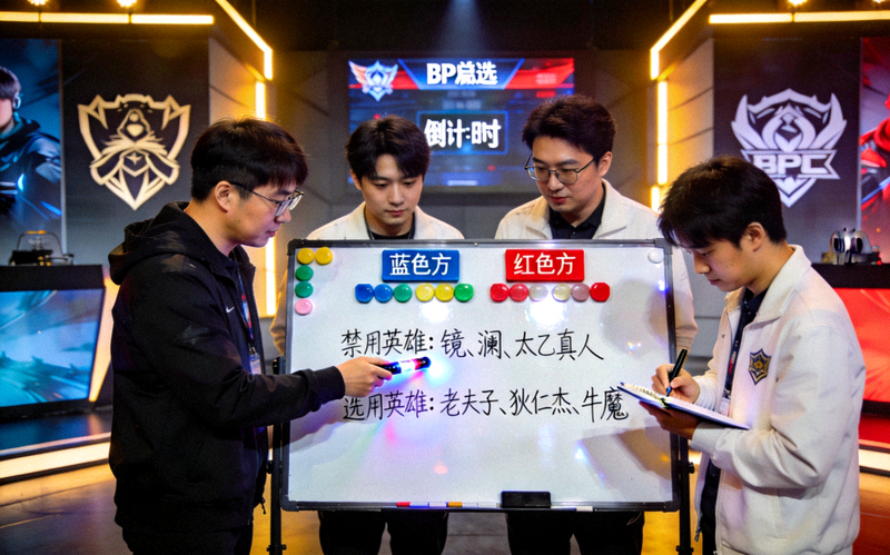 职业联赛BP禁选阶段教练组战术板分析画面